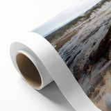 Art Deco style poster of European scenery on a rolled canvas, featuring muted blues and greens, ideal for nursery wall art.