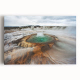 Black and white photograph of a serene Icelandic landscape on stretched canvas.