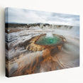 Large canvas print of a serene Icelandic landscape with muted blue and green tones, ideal for kitchen wall art.