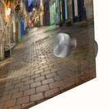 Large abstract wall art of an Irish landscape in muted green and blue tones on acrylic glass, ideal for dining room decor.