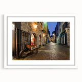 Abstract art print of a European scenery in Ireland, displayed in a white frame with mat, suitable for dining room decor.