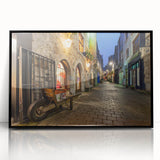 Large abstract wall art depicting a minimalist European landscape in muted greens and blues on a framed acrylic panel.