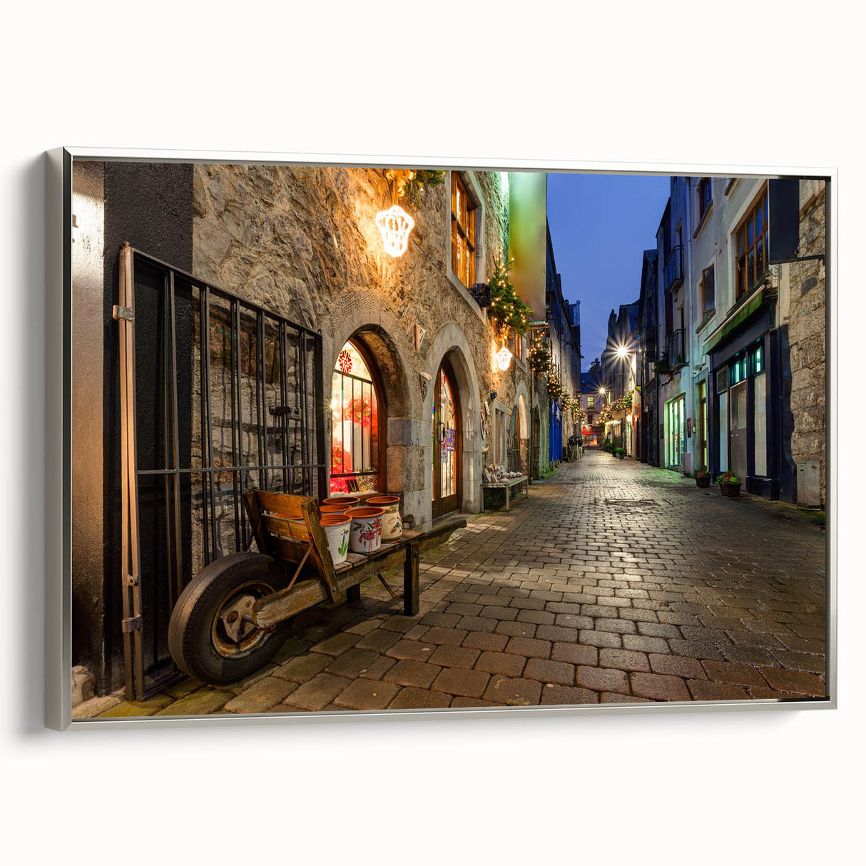 Framed canvas featuring a vintage-style Irish landscape painting with vibrant green tones, ideal for living room decor.
