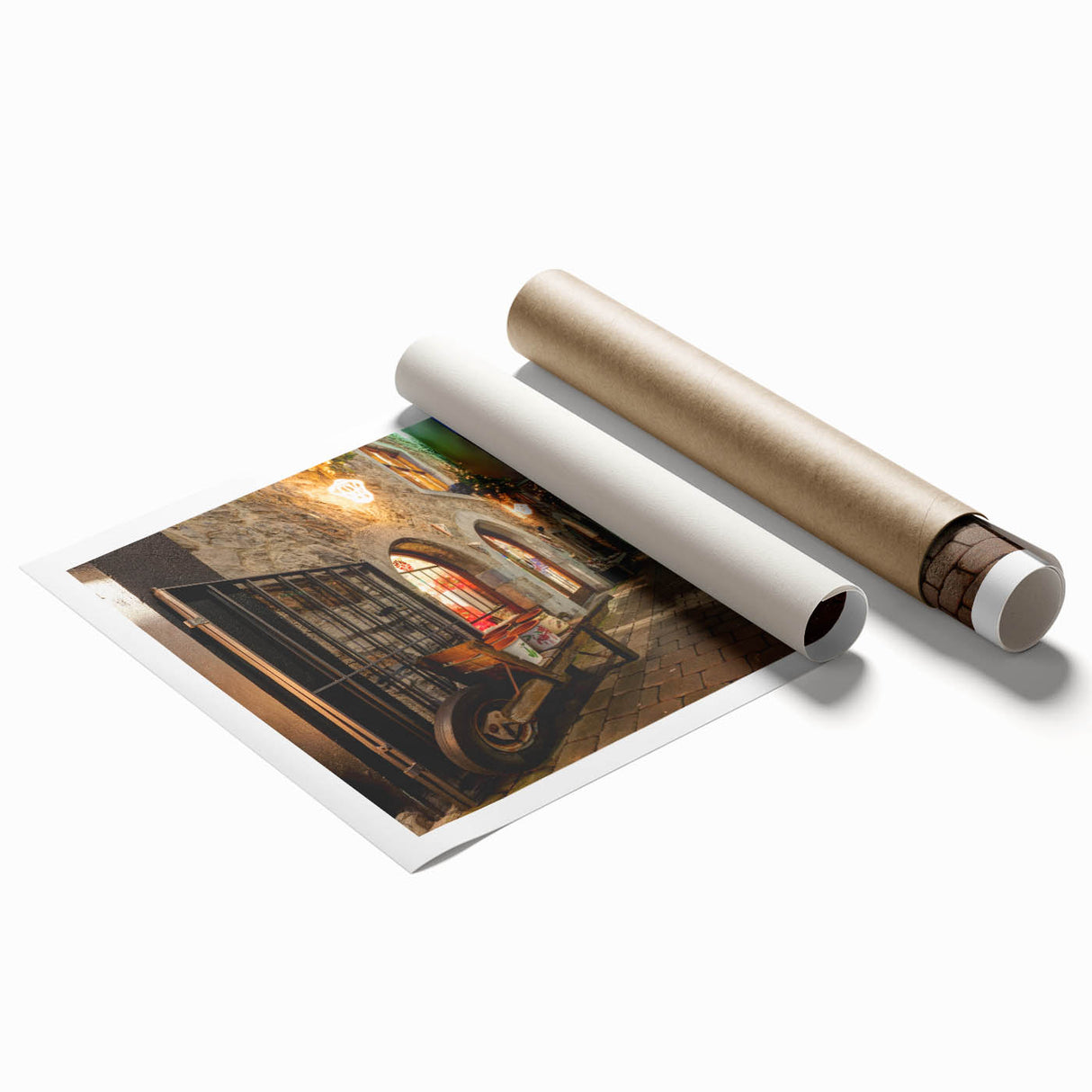 Rolled print of a serene Irish landscape with lush greenery and floral elements, ideal for classy bathroom wall art.