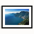 Extra large framed wall art of the Amalfi Coast in vibrant, colorful textures, ideal for living room decor.