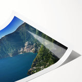 Extra large rolled print of the Amalfi Coast with line art flowers in vibrant colors, ideal for large living room wall art.