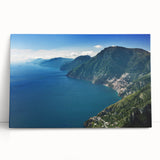Black and white stretched canvas of the Amalfi Coast, ideal for kitchen wall art.