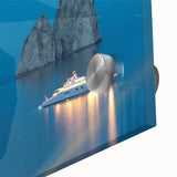 Large abstract wall art depicting a European scenery in Capri with vibrant blue and green tones on acrylic glass.