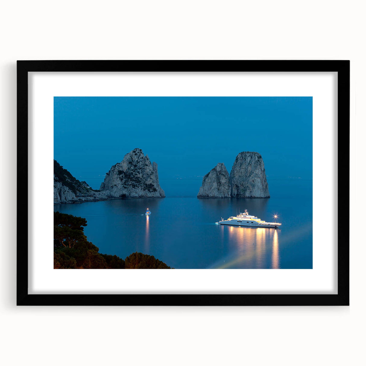 Extra large, colorful abstract art print of a European scenery, textured on a framed black mat, ideal for living room decor.