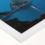 Art deco poster of Capri scenery in pastel shades on rolled canvas, suitable for dining room wall art.