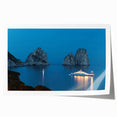 Scenic Capri coastline in pastel hues on a rolled canvas, ideal for dining room wall art.