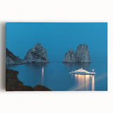 Black and white photo of Capri, Italy on stretched canvas, ideal for kitchen wall art or bedroom ambiance.