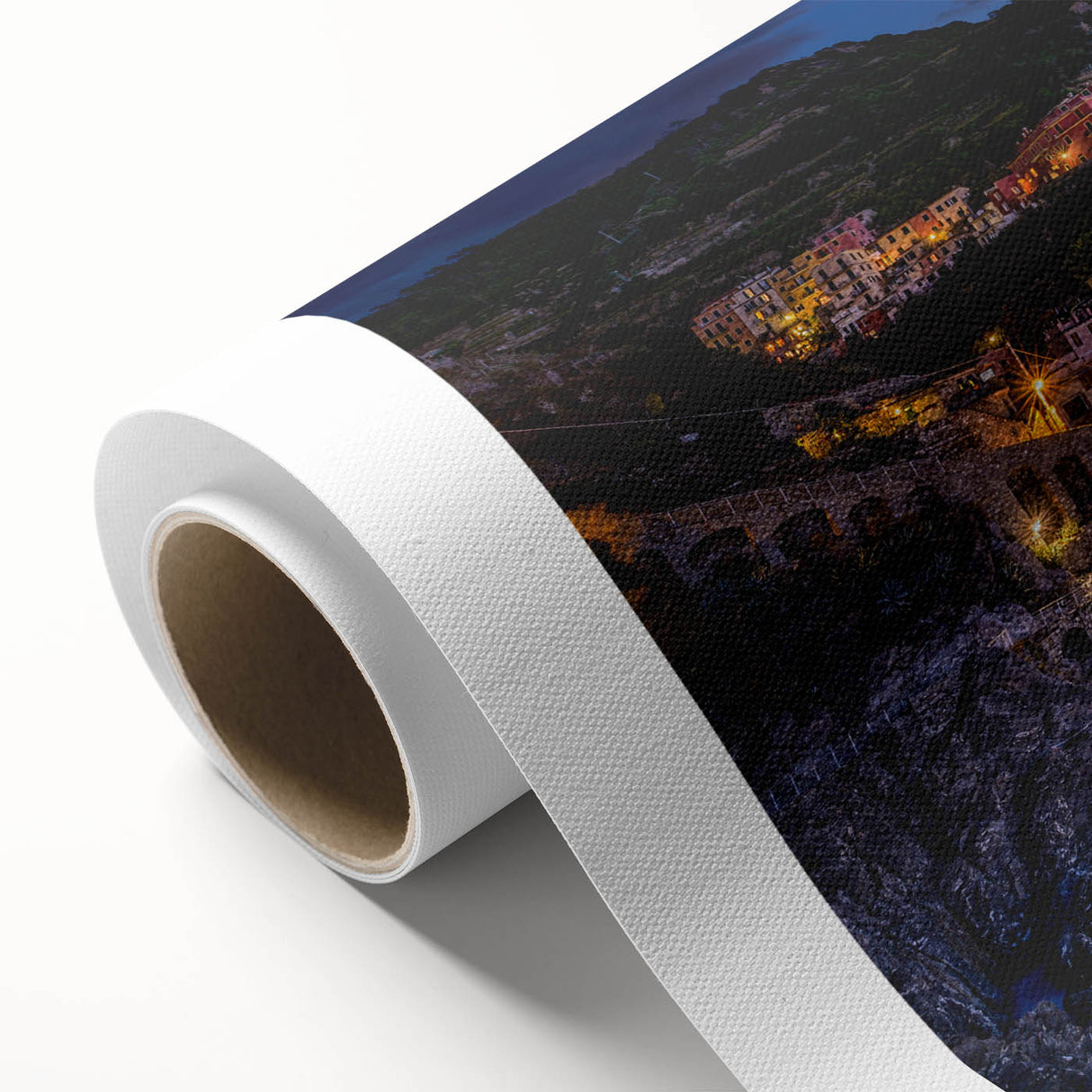 Art Deco poster of Cinque Terre with pastel shades on rolled canvas, suitable for nursery wall art or dining room.