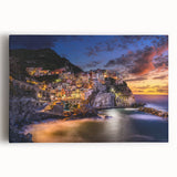 Black and white stretched canvas featuring a panoramic view of Cinque Terre, ideal for kitchen wall art.
