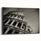 Black and white framed canvas of the Colosseum in Rome, ideal for bedroom wall decor.