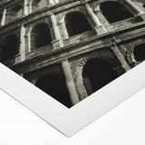 Art deco poster of the Colosseum in Rome with muted earth tones on rolled canvas, suitable for dining room decor.