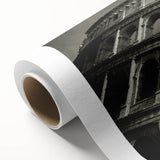 Art deco poster of the Colosseum in muted sepia tones on rolled canvas, suitable for dining room decor.