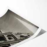 Extra large wall art of the Colosseum in muted earth tones on a rolled canvas, suitable for large living room decor.