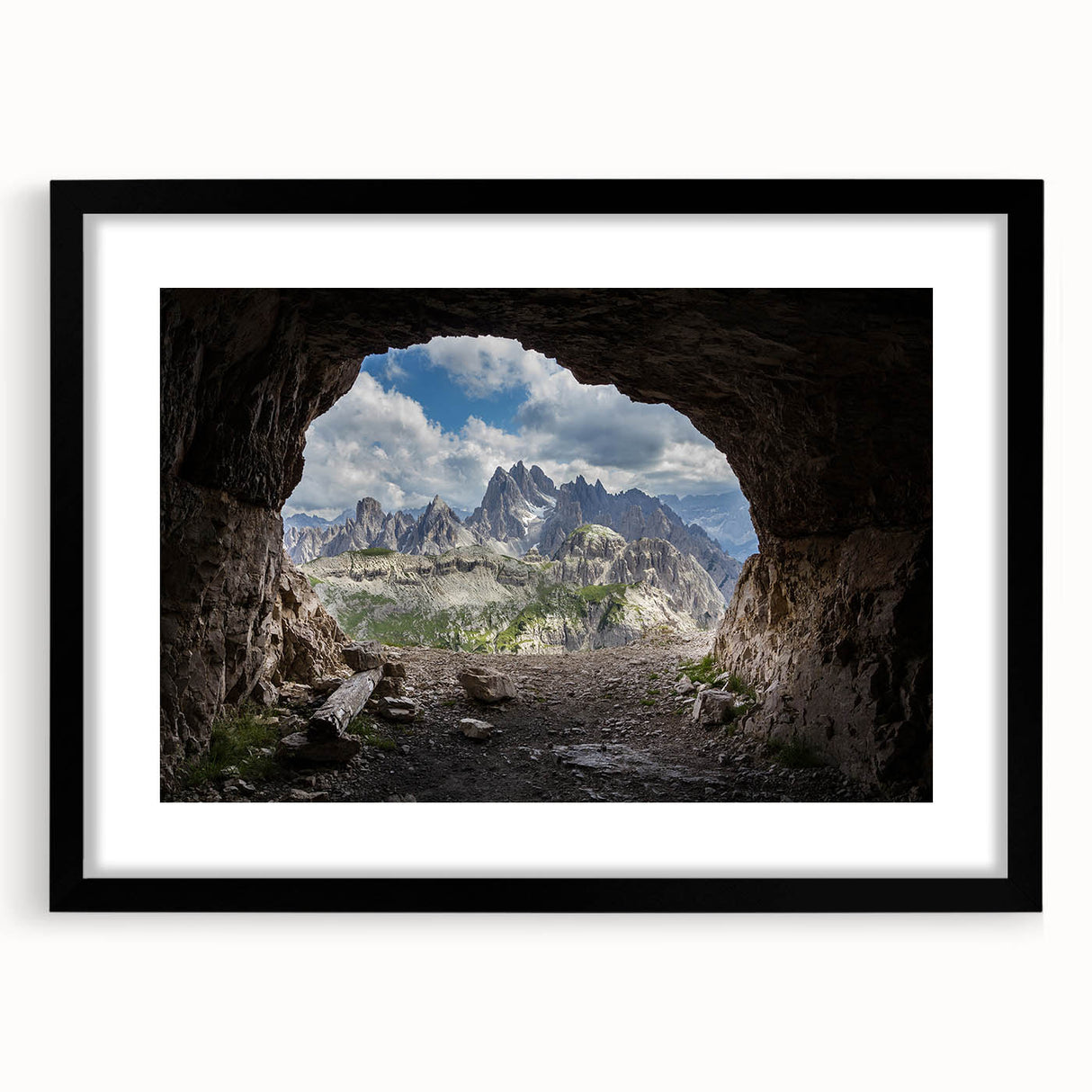 Colorful abstract art print of the Dolomites in vibrant hues on a textured, extra large canvas, ideal for living room decor.