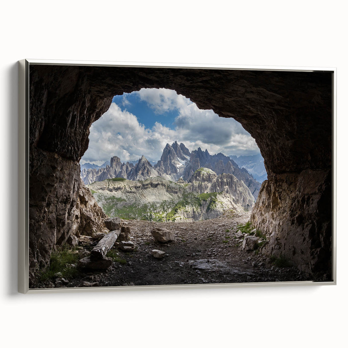 Landscape art painting of the Dolomites in vibrant colors on a framed canvas, ideal for adding a touch of nature to any room.