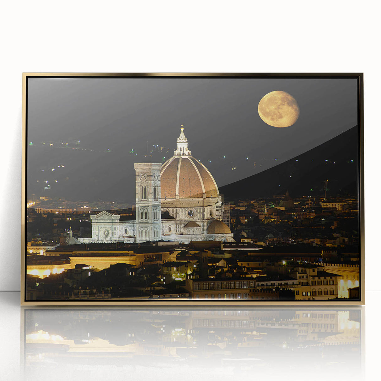 Framed acrylic painting of Florence scenery with gold accents, ideal for modern art wall decor.