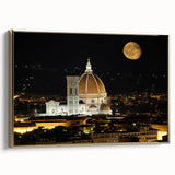Framed canvas wall art depicting a vintage-style Florence landscape in muted gold and black tones, ideal for bedroom decor.