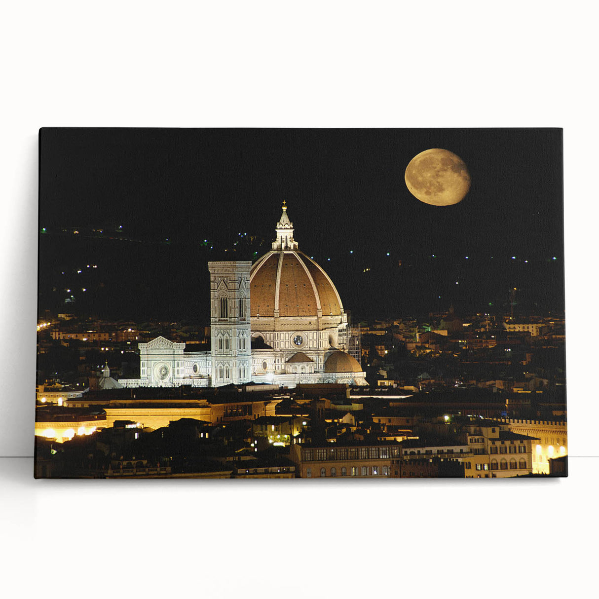 Black and white large art print of Florence scenery on stretched canvas, ideal for kitchen wall art.