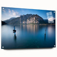 Acrylic print of Lake Como with vivid blue and green tones, ideal for dining room or bedroom decor.