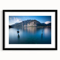 Extra large, textured abstract art print of Lake Como with vibrant colors on a framed canvas, ideal for living room decor.
