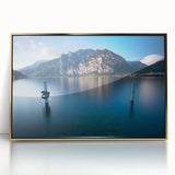 Acrylic print of Lake Como with serene blue and green tones in an art deco style, ideal for modern art wall decor.