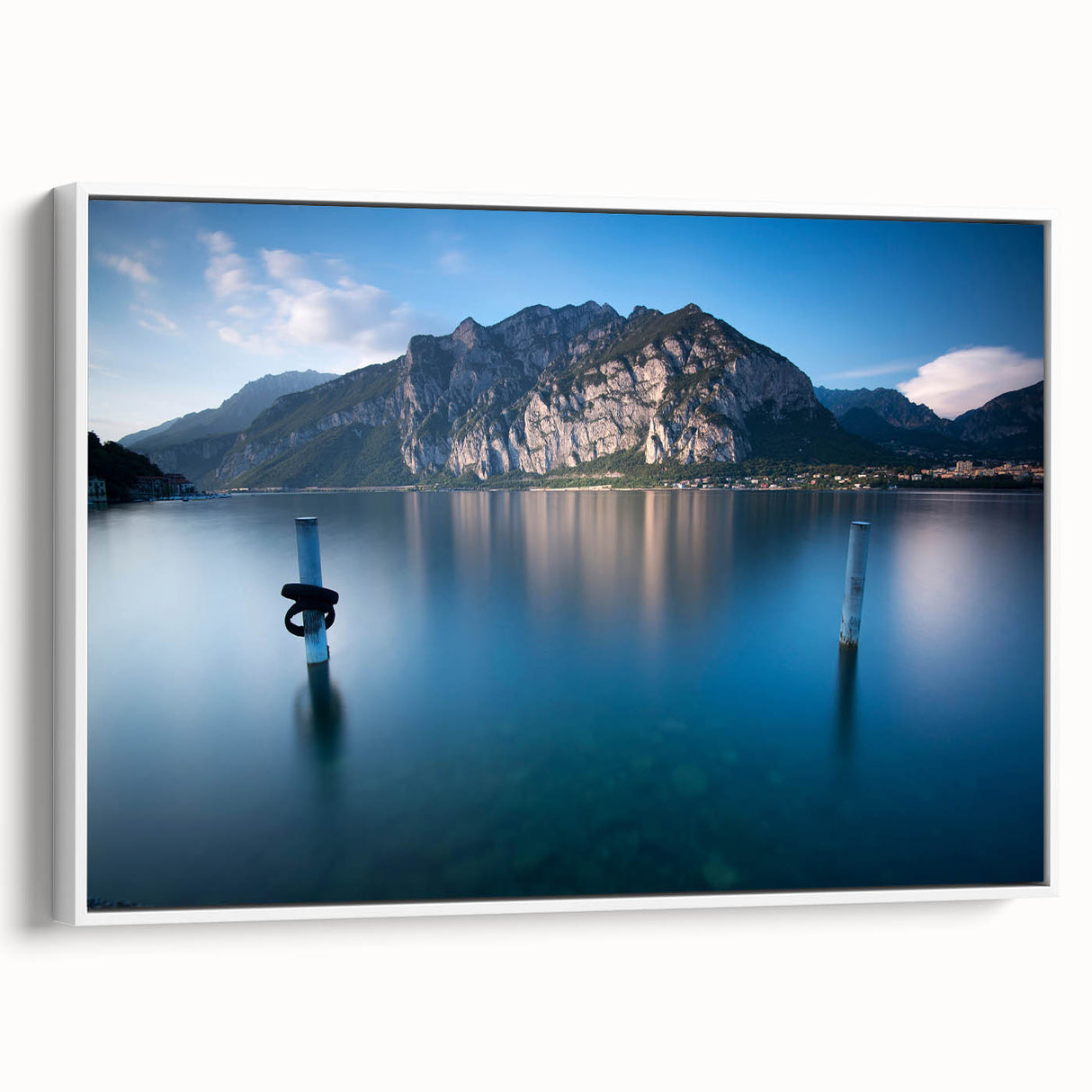 Vintage poster art of Lake Como with vibrant colors on extra large framed canvas, ideal for living room decor.