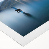 Art deco poster of Lake Como with vibrant blue and green tones on rolled canvas, ideal for dining room wall art.