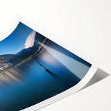 Extra large wall art featuring line art flowers over a Lake Como scenery, in muted earth tones, on rolled print.