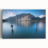 Black and white photograph of Lake Como on stretched canvas, suitable as large kitchen wall art or for bedroom ambiance.