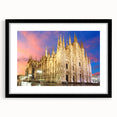 Extra large framed abstract art print featuring a colorful, textured depiction of Milan scenery, ideal for living room decor.