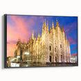 Black and white framed canvas of a vintage Milan landscape, ideal for bedroom wall decor.
