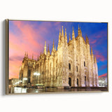 Framed canvas wall art featuring a vintage-style landscape painting of Milan.