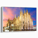 Vintage poster art of Milan scenery in colorful palette on extra-large framed canvas, suitable for living room decor.