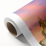 Art Deco poster of Milan scenery on rolled canvas, featuring muted earth tones, ideal for nursery wall art.