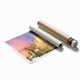 Large rolled print of Milan scenery with vibrant floral elements in pastel shades.