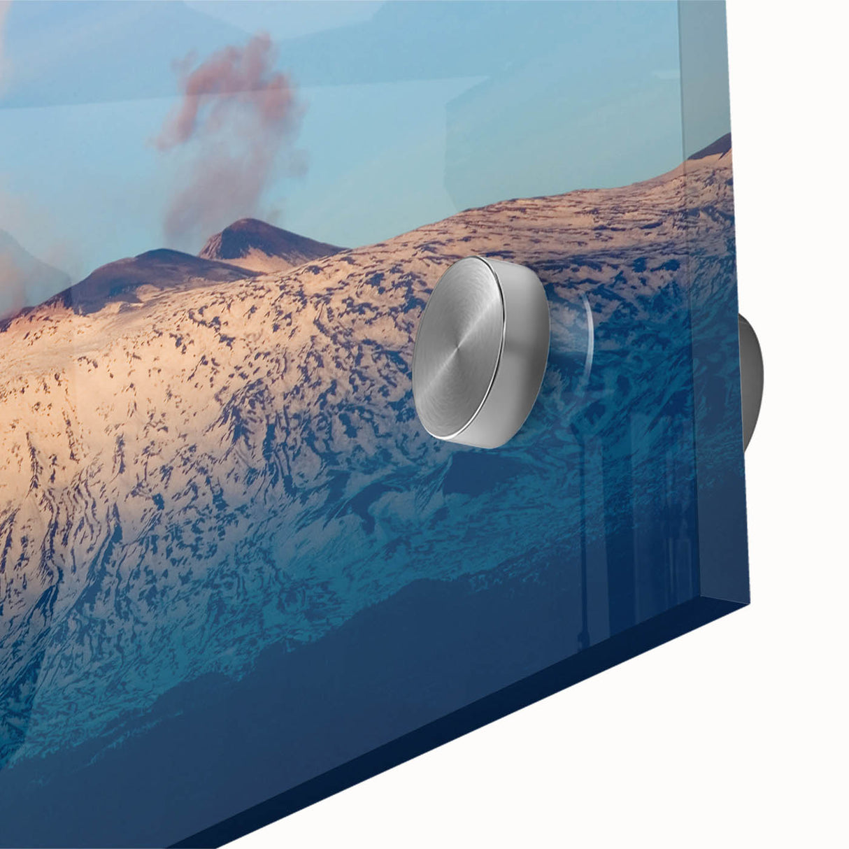 Large abstract depiction of Mount Etna on acrylic glass, featuring earthy tones.
