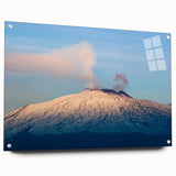 Acrylic print of Mount Etna with vibrant earth tones, ideal for dining room or bedroom decor.
