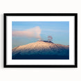 Extra large abstract art print of Mount Etna in vibrant colors on textured canvas, framed in black.