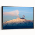 Black and white landscape art painting of Mount Etna on framed canvas, ideal for bedroom wall decor.