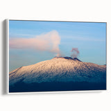 Vintage poster art of Mount Etna, featuring colorful landscape on extra large framed canvas, ideal for living room decor.