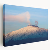 Mount Etna landscape on stretched canvas, featuring earthy tones, ideal for kitchen wall art.