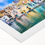 Art deco poster of Naples, Italy in muted earth tones on rolled canvas, suitable for dining room wall art.