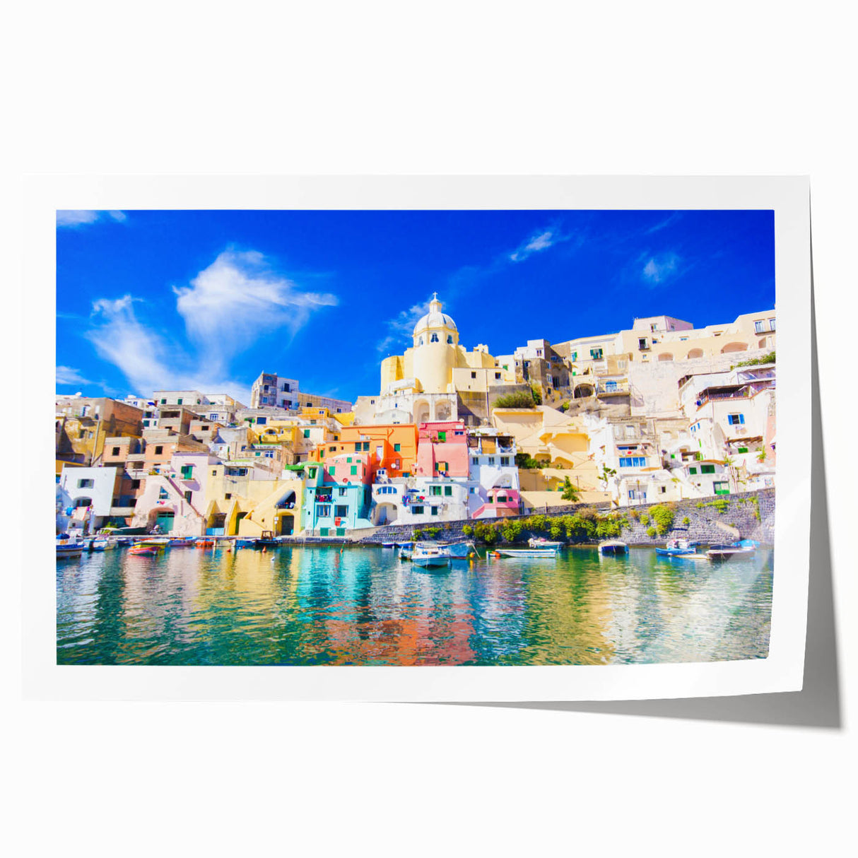 Rolled print of Naples scenery with lush florals in muted earth tones, ideal for art wall dining room.