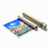 Extra large rolled print of Naples scenery with vibrant floral accents, ideal for classy bathroom wall art.