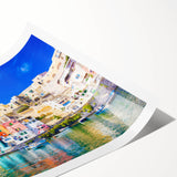 Extra large wall art featuring line art flowers over a Naples scenery, printed on rolled canvas.